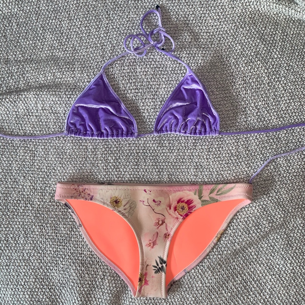 TRIANGL Purple Velvet Bikini w/ Floral Bottoms
